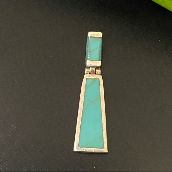 Vintage Sterling Silver 925 Native American Turquoise Inlay Door Knocker Pendant - Picture 1 of 12